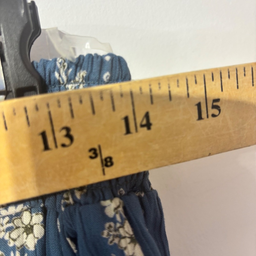 Angie Womens Blue Floral Stripe Wide Leg Smocked Back Tie Waist Pants Size M NEW - Picture 7 of 9